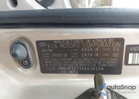 2005 Kia Sedona Ex/Lx z USA, uszkodzony, nr VIN KNDUP131356616559